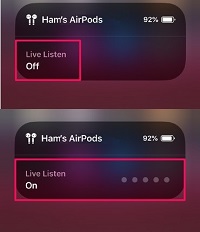 Airpods живе прослуховування вмикається та вимикається