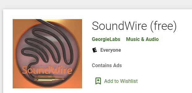 SoundWire Google Play Store-Seite