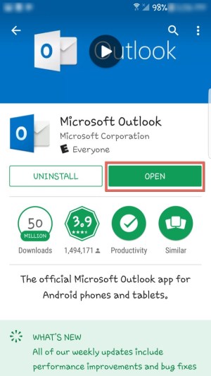 Ouvrir l'application Outlook