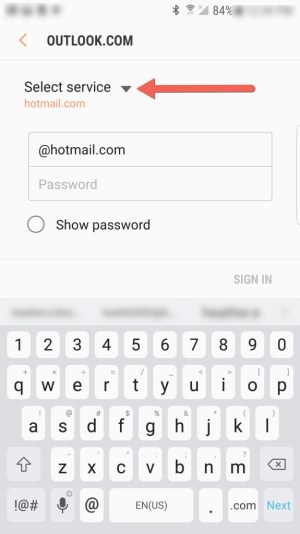 Wählen Sie Hotmail