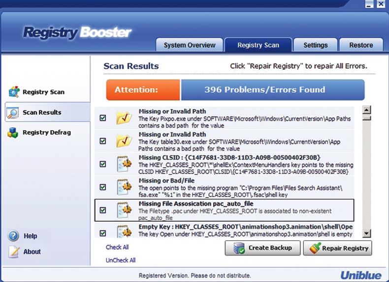 Windows Kayıt Defteri: Uniblue Registry Booster incelemesi