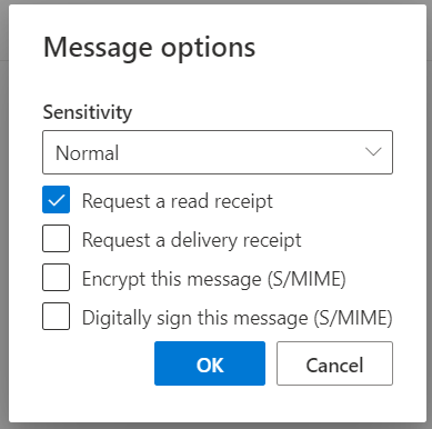 Options des messages Outlook