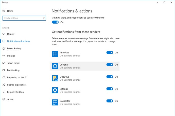 paramètres de notification Windows 10