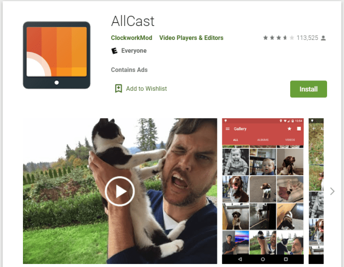 AllCast Google Play Store sayfası.