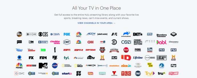 Страница каналов Hulu