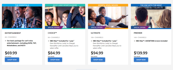 AT&T TV Now Fiyatlandırma sayfası