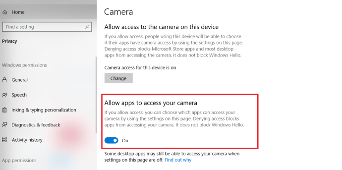 Windows 10 카메라 설정