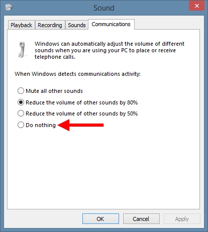Windows Sound Communications reduziert die Lautstärke anderer Sounds