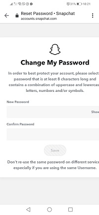 Changer le mot de passe - Entrer le nouveau mot de passe